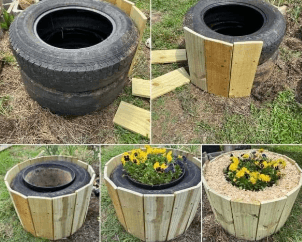 Upcycled tire planter